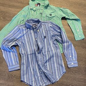 Chaps Kids Blue and Green Striped Button Down Shirts